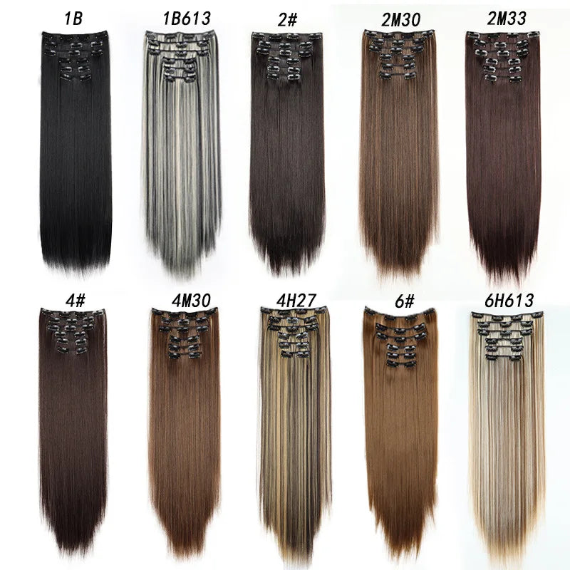 Synthetic Clips in Hair Extensions Long Straight Hairstyle Blonde Black Hairpieces Heat Resistant False Hair Daily Use Good Vibrations