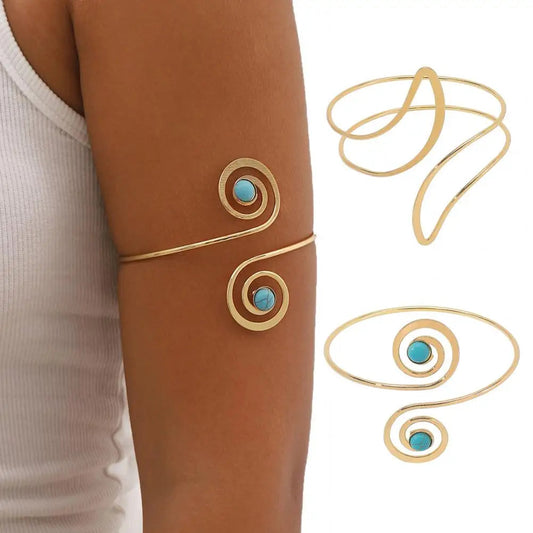 Arm Bracelet Women Arm Accessory Ethnic Style Faux Turquoise Adjustable Shape Armlet Jewelry Jewellery Woman Bracelets Good Vibrations