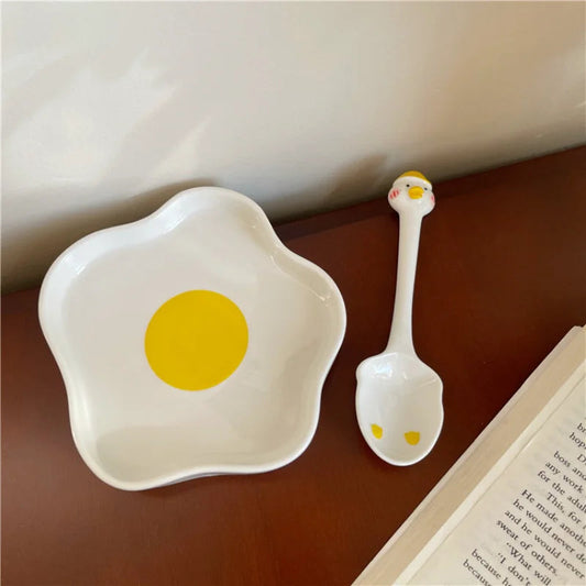 Novelty Ceramic Plate Lovely Fried Egg Shape Afternoon Tea Dessert Saucer Breakfast Salad Fruit Tray Creative Tableware Dishes Good Vibrations
