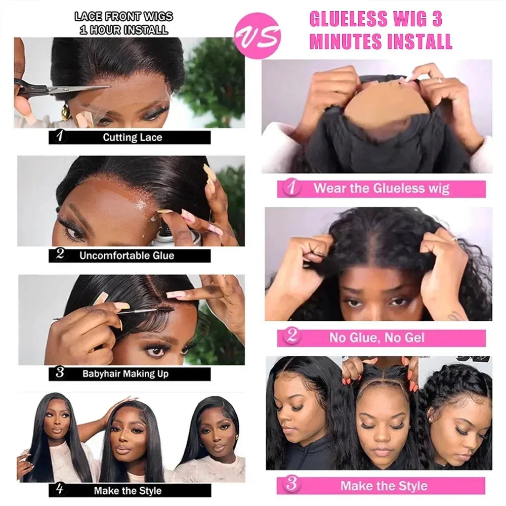 Wear And Go Glueless Wigs Human Hair For Women Kinky Straight Lace Front Wig Pre Cut Lace Beginner Friendly 4x4 Lace Wig Natural Good Vibrations