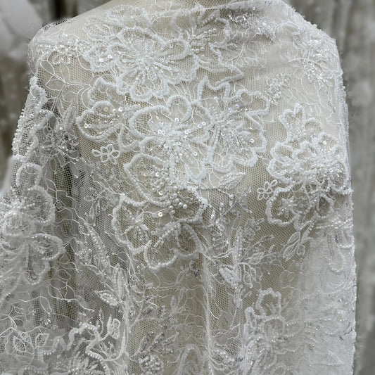 New French Lace Sequin Bead Tulle Embroidery High-end Wedding Dress Design Fabric Good Vibrations