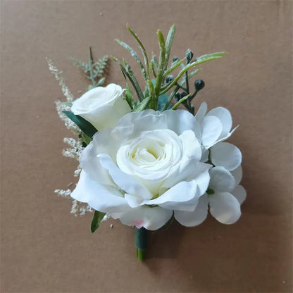 Boutonnieres Flowers Artificial White Roses Silk Ivory Corsage Buttonhole Groomsmen Boutonniere for Men Wedding Accessories Good Vibrations