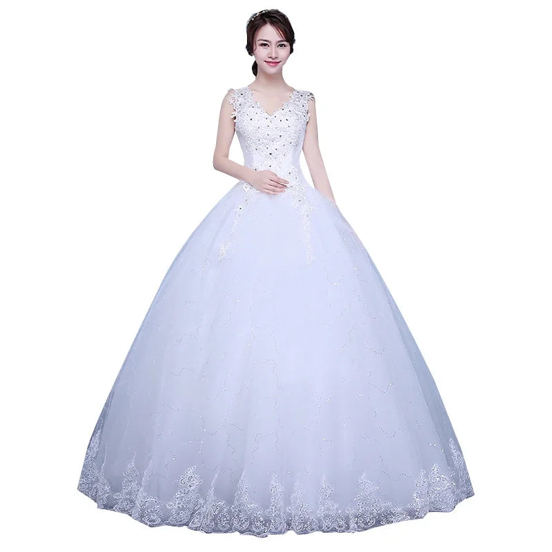 Customized Wedding Dress Bride Simple Lace Up Wedding Dresses Plus Size Princess V-neck Ball Gowns Dresses  Vrstidos De Novia Good Vibrations