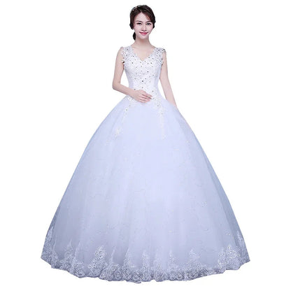 Customized Wedding Dress Bride Simple Lace Up Wedding Dresses Plus Size Princess V-neck Ball Gowns Dresses  Vrstidos De Novia Good Vibrations