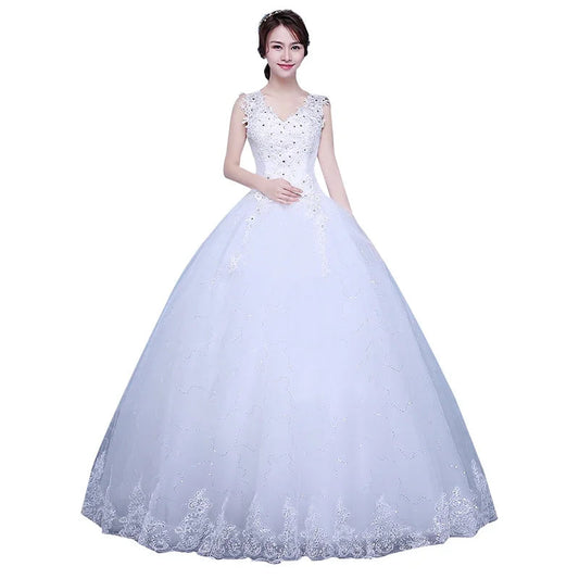 Customized Wedding Dress Bride Simple Lace Up Wedding Dresses Plus Size Princess V-neck Ball Gowns Dresses  Vrstidos De Novia Good Vibrations