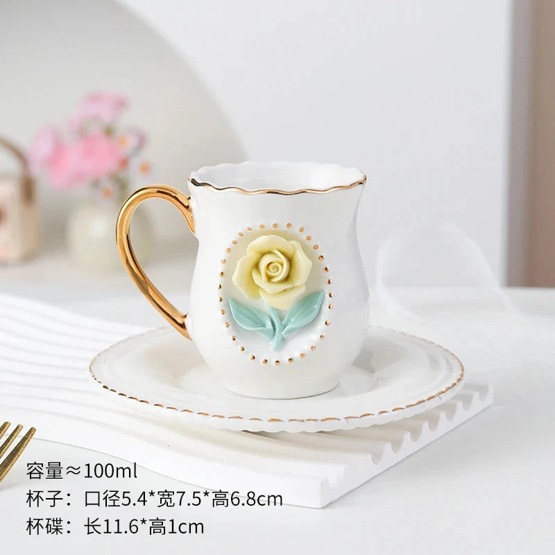 Ceramic rose cup, coffee cup plate set, handmade ceramic flower cup Good Vibrations