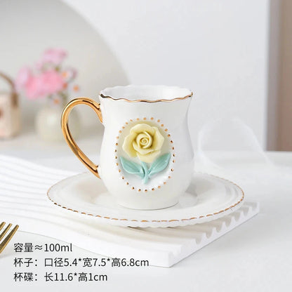 Ceramic rose cup, coffee cup plate set, handmade ceramic flower cup Good Vibrations