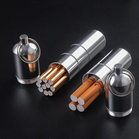 Silver Aluminum Alloy Cigarette Box Waterproof Cigarete Case Pill Toothpick Capsule Cigarette Accessory Mens Gift Gadgets Good Vibrations