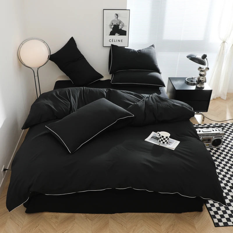 Black Color Bedding Set For Adults Simple Style Double Bed Sheet Sets Single/Queen/king Bed Cover Full Set Plain Bedding 이불세트 Good Vibrations