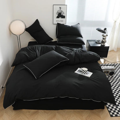 Black Color Bedding Set For Adults Simple Style Double Bed Sheet Sets Single/Queen/king Bed Cover Full Set Plain Bedding 이불세트 Good Vibrations