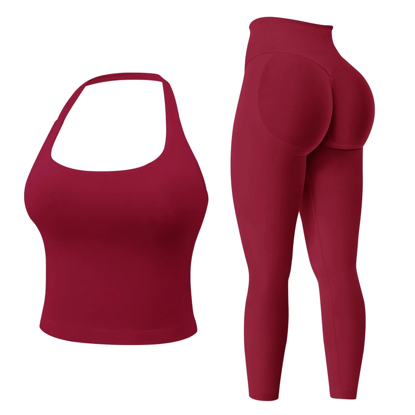 Workout Sets for Women 2 Pieces, Women's Impact Halter Tank Top+ Hidden Scrunch Butt Workout Leggings, Women Seamless Good Vibrations