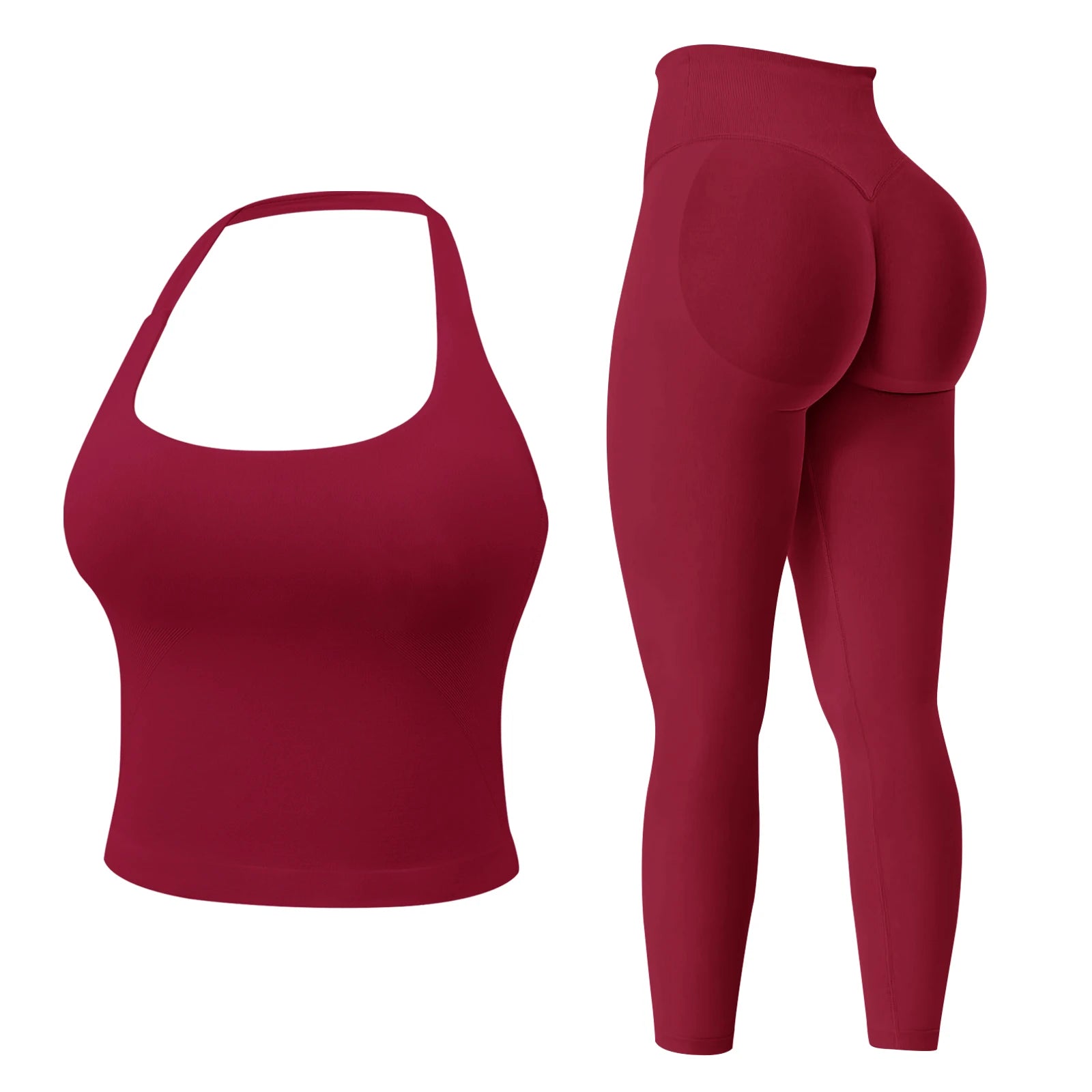 Workout Sets for Women 2 Pieces, Women's Impact Halter Tank Top+ Hidden Scrunch Butt Workout Leggings, Women Seamless Good Vibrations