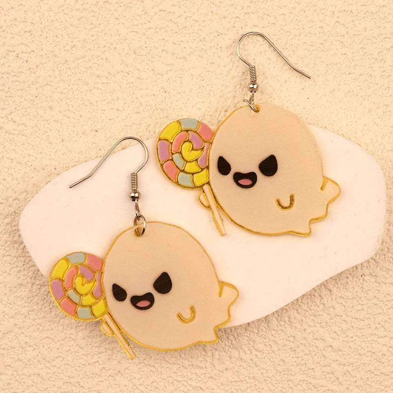 Halloween Dangle Earring With Cartoon Ghost Skeleton Coffin Clown Design Adorable Halloween Women Gift Good Vibrations