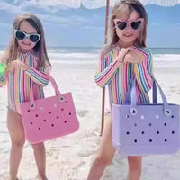 EVA Waterproof Summer Storage Basket Mini Kid Beach Bogg Bag Women Shopping Bag Picnic Rubber Jelly Tote Bogg Bag Kid Purses Good Vibrations