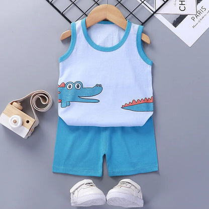 Children Sets Kids Clothes Boys Girls Vest Suit  Summer Children's Clothing baby Cotton T-Shirts Shorts Tank Top Sleeveless Good Vibrations