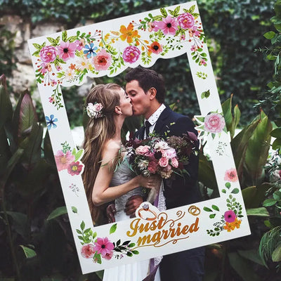 Just Married Photo Booth Frame Props Banner Wedding Decoration Mr Mrs Photobooth Props Latex Balloons Hen Party Bride Groom