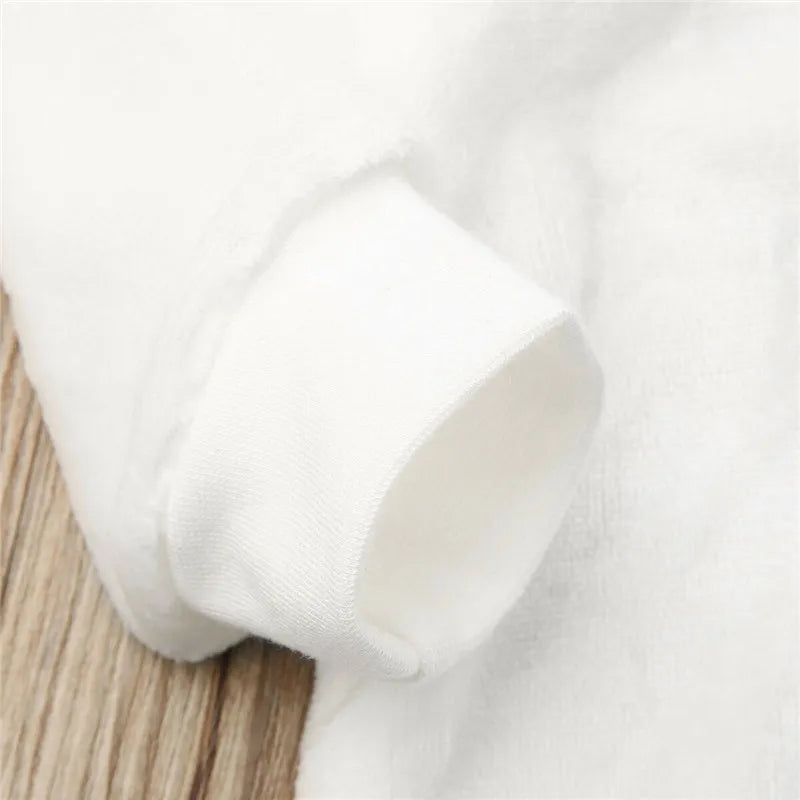 0-36months Infant White Fleece Jumpsuit Long Sleeve Zipper Open Front Hooded Romper For Boys And Girls Autumn Winter Playsuit Good Vibrations