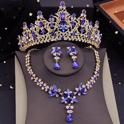 Red Bridal Jewelry Sets for Women Tiaras Crown Necklace Earrings Set Wedding Dress Bride Costume Accessories Good Vibrations