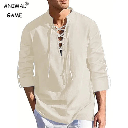 Men's Renaissance Shirt Pirate Medieval Viking Top Long Sleeved Halloween Costume Breathable T Shirts Daily Party Streetwear Good Vibrations