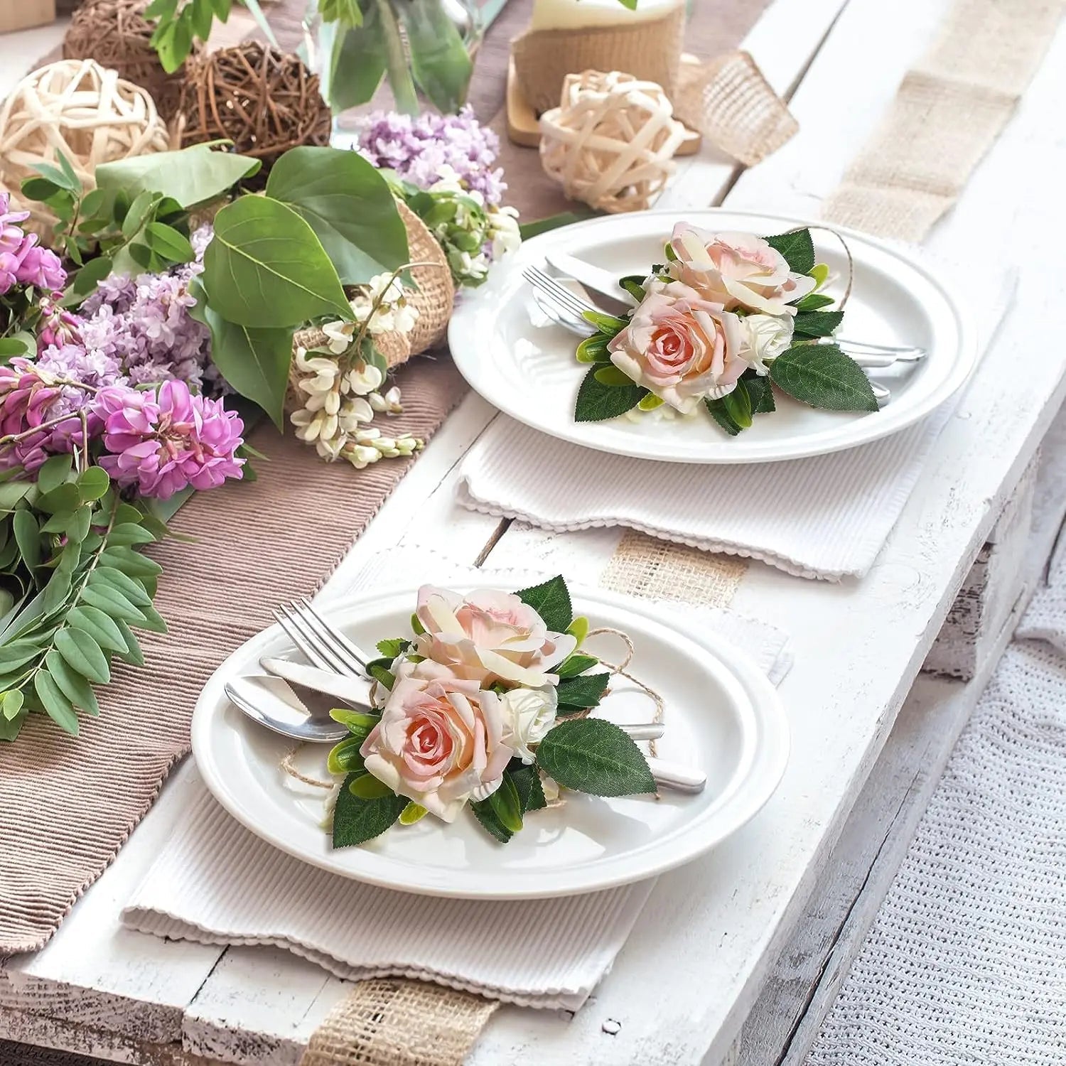 Yannew 3pcs Rustic Artificial Rose Flower Cake Toppers Birthday Country Wedding Cake Decoration Table Centerpieces Arrangement Good Vibrations