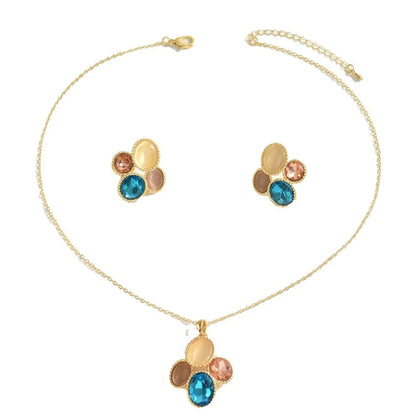 Chic Luxury Crystal Earrings Pearl Charm Rhinestone Necklace Geometric Vintage Women Jewelry Set Girls Good Vibrations