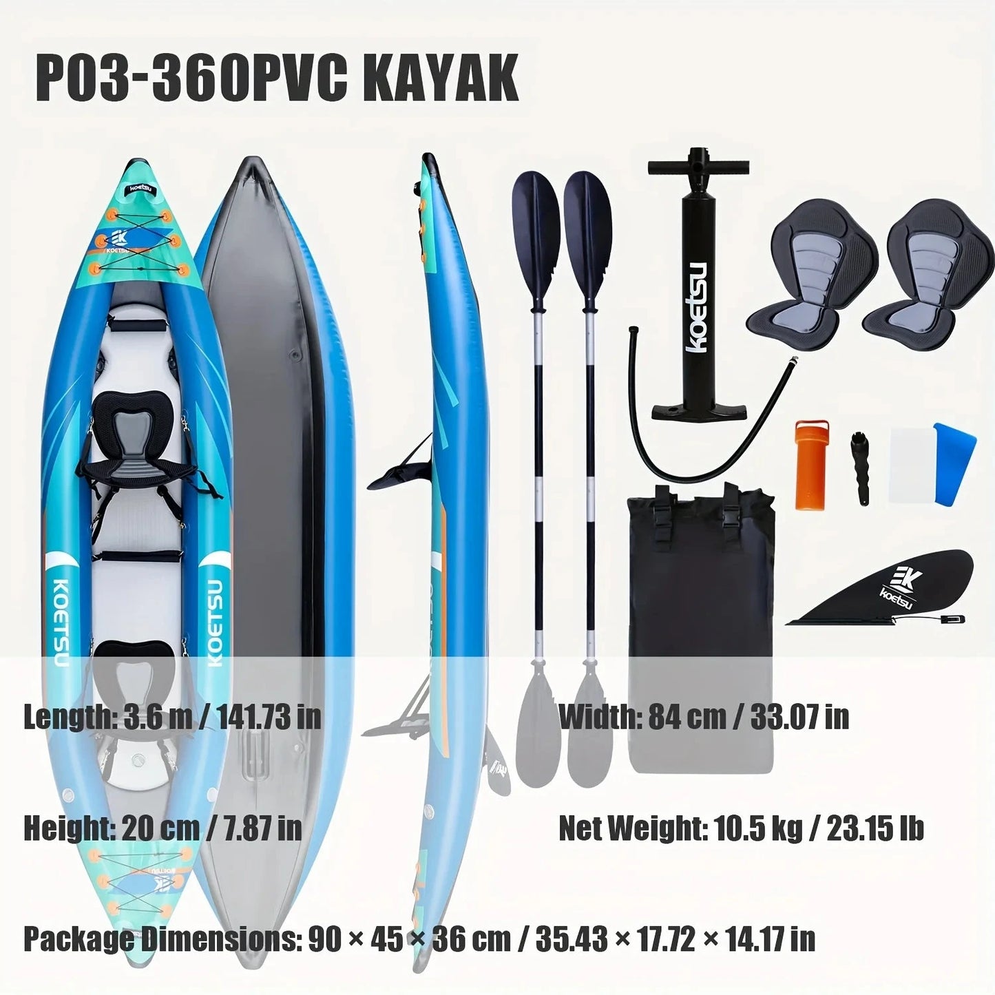 KOETSU P03 brushed inflatable kayak single and double inflatable boat,suitable for water outdoor activities, sports, fishing Good Vibrations