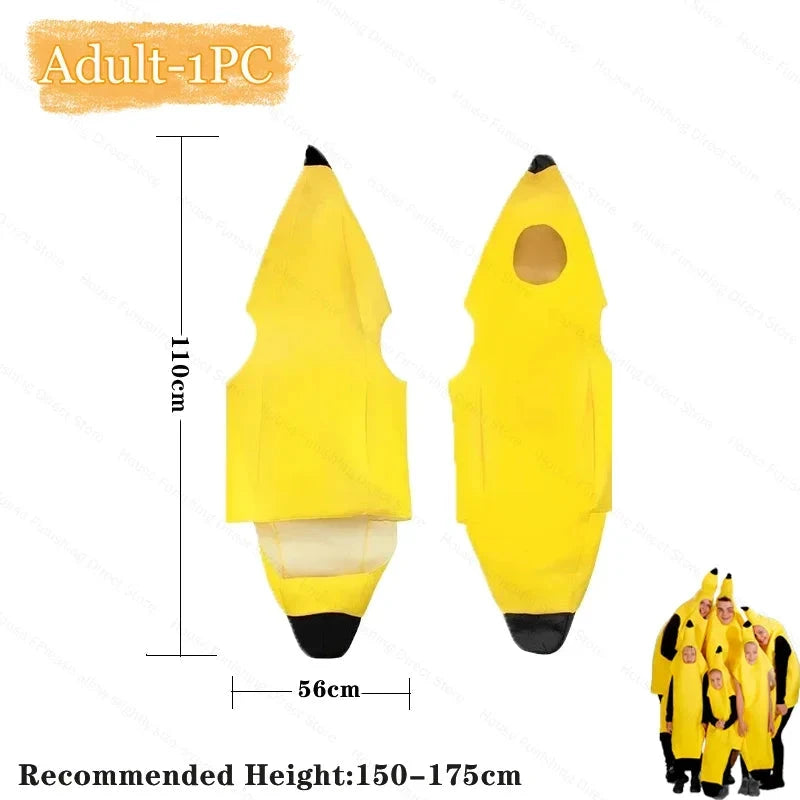 Halloween Banana Costume Funny Couple Outfit for Adults and Kids Fruit Vegetable Cosplay Fancy Dress for Carnival Party Decor Good Vibrations