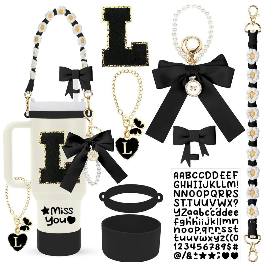 8Pcs Cup Accessories Including Straw Topper,Silicone Prorective Boot,Cup Charm,Stickers and Handle Strap for 40oz Tumbler Cup Good Vibrations