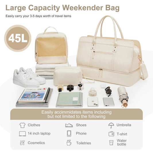 Luggage Travel Bags with a Clothes Bag and Toiletry Bag Large Capacity Daily Commuter Shoulder Bag Woman Tote Bags Handbag Woman Good Vibrations