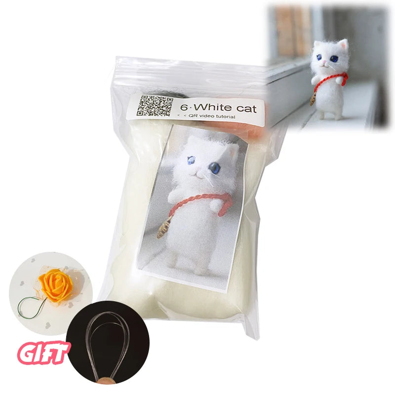 Cute and Interesting handmade toys DIY wool felt cat kits unfinished plush doll poking music toy gift Non-finished product Good Vibrations