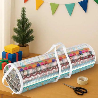 Gift Wrapping Paper Storage Transparent Storage Bag Holiday Paper Tube Zipper Packaging with Handle LargeCapacity Waterproof Bag Good Vibrations
