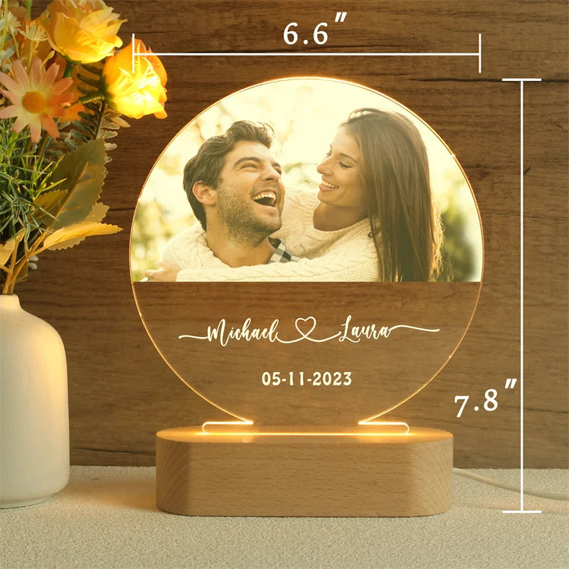 Custom Photo Wedding Acrylic Plaque LED Light Anniversary Gifts With LED Light Newly Engagement Frame Gift Personalized Photo Good Vibrations