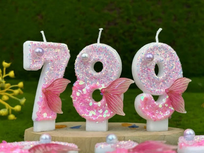Digital Birthday Candles Party Decoration Birthday Pink Candles Sparkling Pink Beauty Fish Tail Wedding Boys Girls Gifts Number Good Vibrations