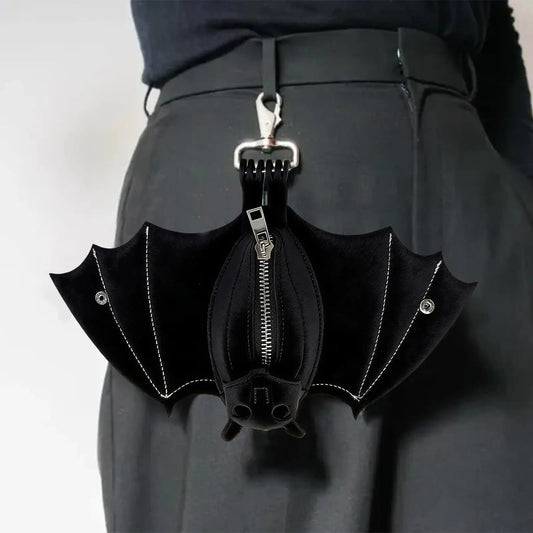 Coin Purse PU Leather Bat Gothic Bag Keychain Change Purse with Foldable Wings for Shopping Travel Work School Events Outdoor Good Vibrations