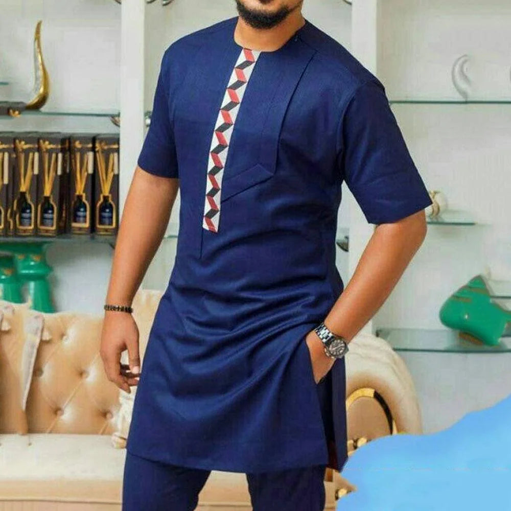 New Dashiki Luxury Full Set Men's Set Round Neck Embroidered Men's Set African Traditional Two Piece Set Men's Full Set Suit Good Vibrations