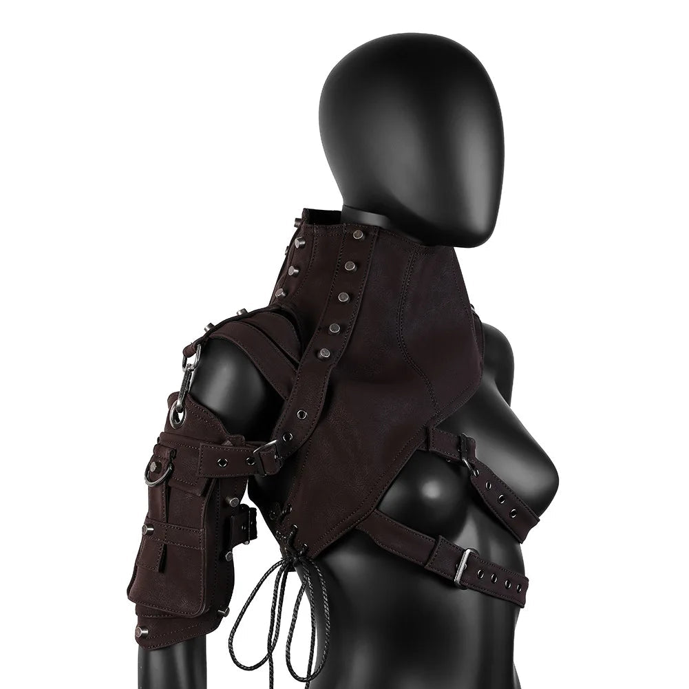 Punk PU Leather Shoulder Bag Steampunk Armor Decor Gothic Motorcycle Purse Medieval Crossbody Bag Halloween Cos Accessory Good Vibrations