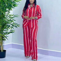 African Fashion Stripe Two Piece Set Women Spring Autumn Casual Button Long Sleeved Shirt Wide Leg Pants Two Piece Set Women Good Vibrations
