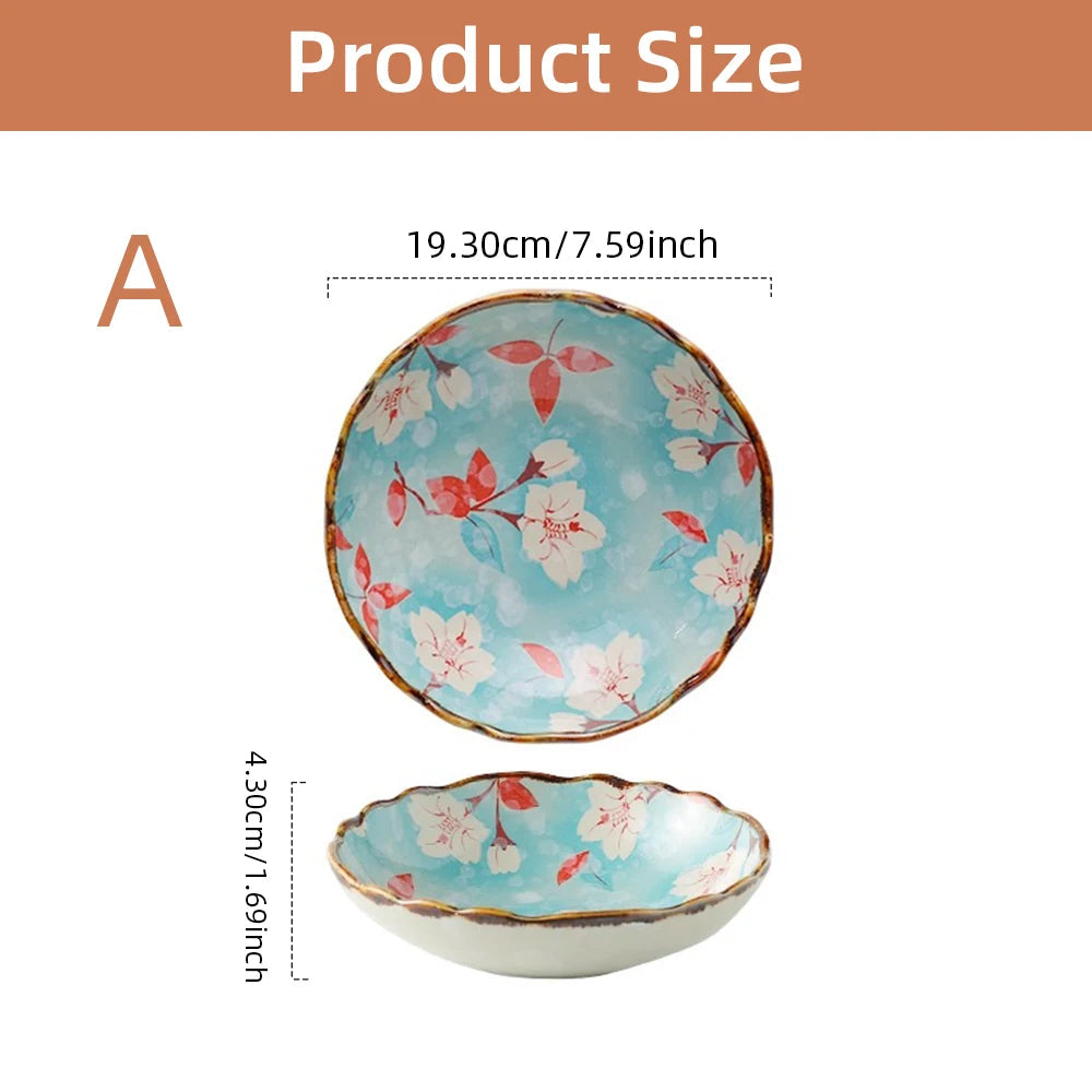 7.4inch Ceramic Dinner Plates Japanese Retro Deep Round Plate Dinner Plates Pasta Plate Kitchen Tableware Microwave Oven Bakware Good Vibrations