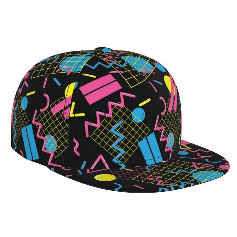 Retro 80s 90s Flat Bill Hat Unisex Snapback Baseball Cap Hip Hop Style Flat Visor Blank Adjustable Black Good Vibrations