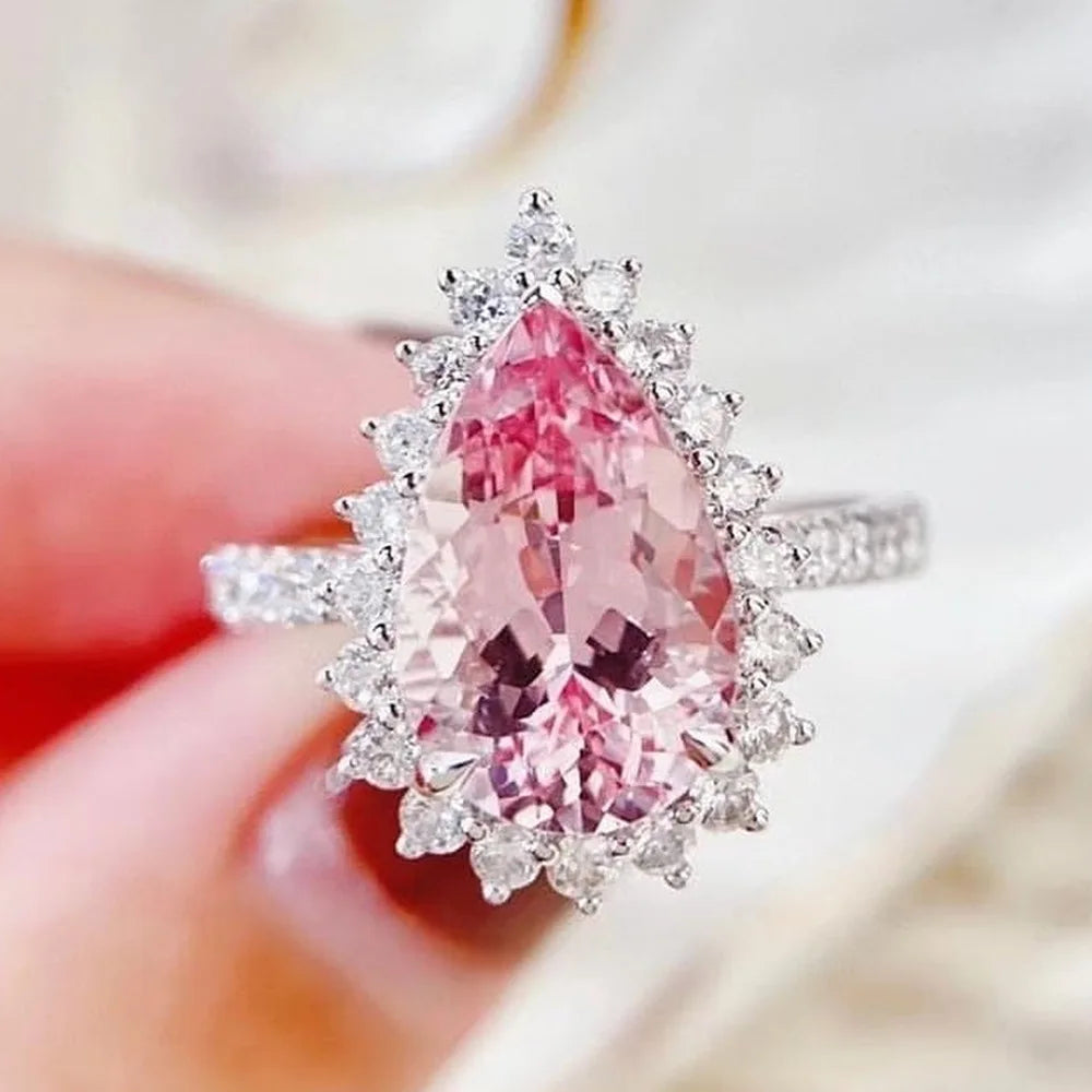 Pink Cubic Zirconia Ring Suitable for Women's Engagement Wedding Luxury Accessories Sparkling Silver Fashion Jewelry Good Vibrations