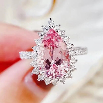 Pink Cubic Zirconia Ring Suitable for Women's Engagement Wedding Luxury Accessories Sparkling Silver Fashion Jewelry Good Vibrations