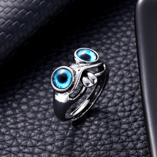 Funny Tongue Out Frog Animal Rings For Men Women Vintage Green Blue Eyes Silver Plated Opening Ring Goth Fashion Party Jewelry Good Vibrations