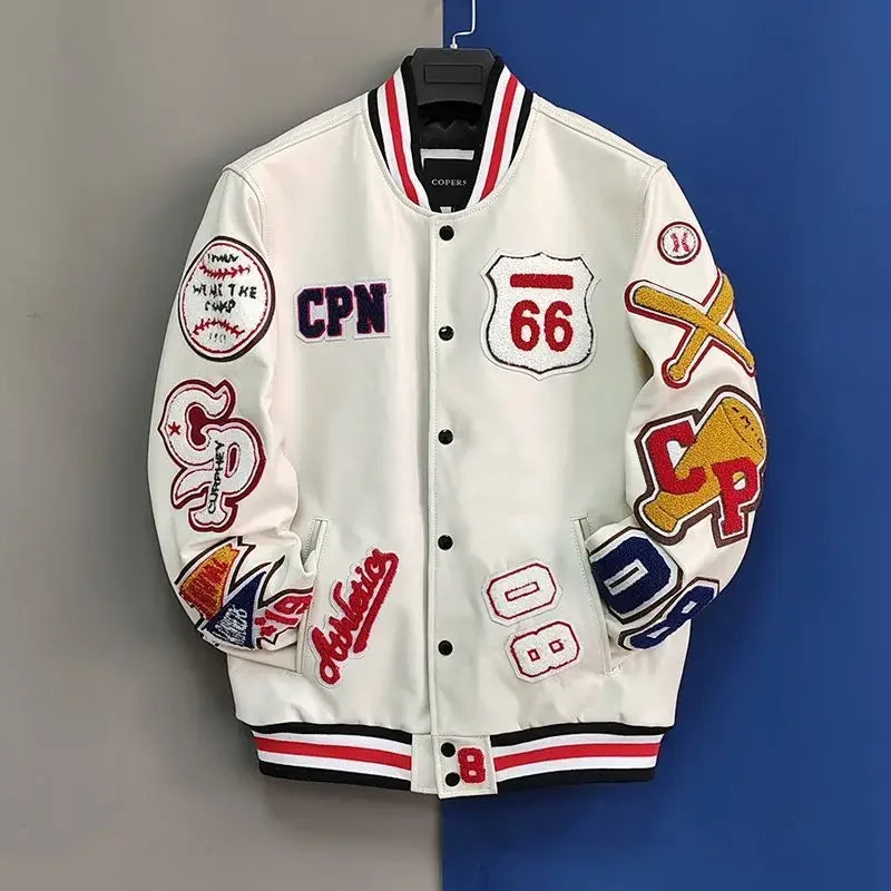 Street Popular Letter Flocking Embroidered Jacket And Coat Men 2023 New Y2K Harajuku Hip Hop Spliced Motorcycle Baseball Uniform Good Vibrations