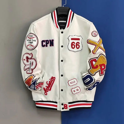 Street Popular Letter Flocking Embroidered Jacket And Coat Men 2023 New Y2K Harajuku Hip Hop Spliced Motorcycle Baseball Uniform Good Vibrations