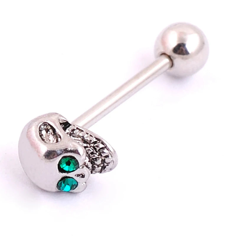 1pc Skull Tongue Piercing Stud Zircon Tongue Rings Stainless Steel Barbell Body Jewelry Good Vibrations