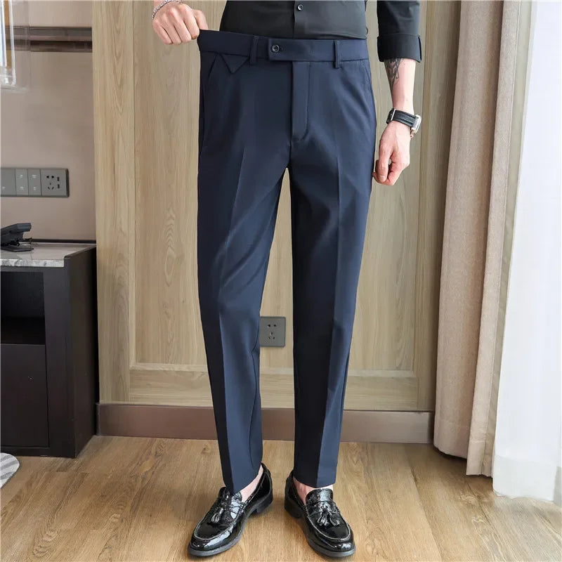 Men Suit Pants 2025 Autumn Elastic Waist Solid Slim Fit Dress Pants Office Business Casual Trousers High Quality Men's Clothing Good Vibrations