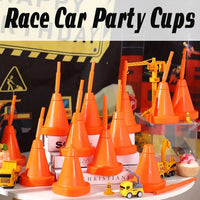8 Plastic Racing Car Party Cup With Straw, Building Shaped Cup, Cone Party Cup, Birthday Gift, Great For Traffic Theme Party Good Vibrations
