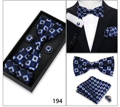 Bowtie For Men Set Gift Box Business Gift Fashion Bow Tie Pocket Square Cufflinks Set Bowtie 3pcs For Wedding Hanky Cravata Neck