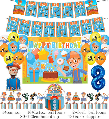 New Blippiing Birthday Party Decoration Foil Balloon Backdrop Banner Cake Topper Baby Birthday Party Supplies Good Vibrations