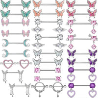 1Pair Green Butterfly Nipple Piercing Jewelry 14G Pink Heart Nipple Rings for Women Flower Nipple Piercing Barbell Pezon Mujer Good Vibrations Adult Super Store